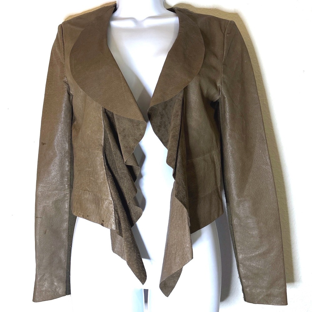 Genuine Leather Draped Jacket S Brown Boho Waterfall Indie Slob Cowgirl Festival